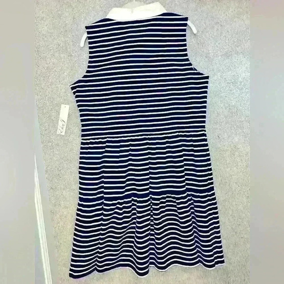NWT ELIZA J Womens V Neck Striped Sleeveless Tiered Dress Navy and White Size L - Picture 4 of 10
